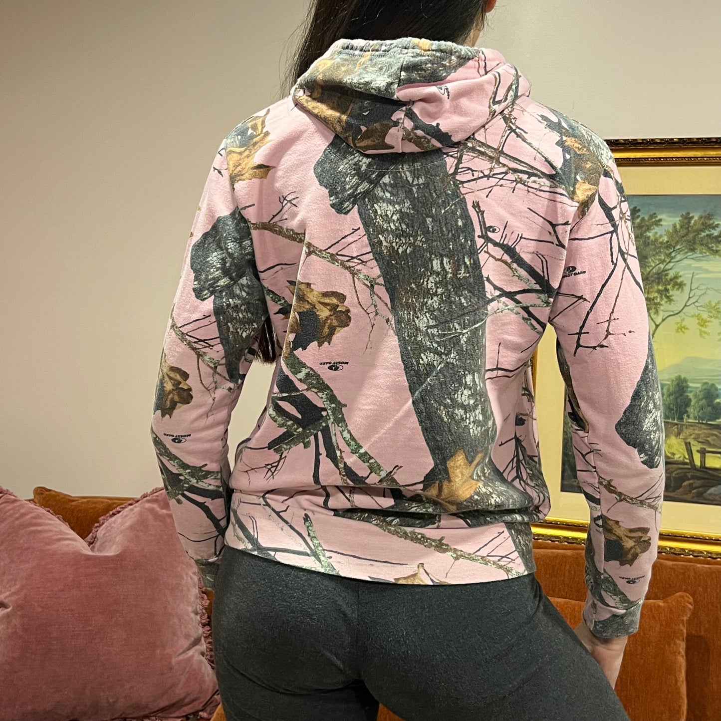 DUMP YOUR REPUBLICAN BOYFRIEND pink camo hoodie with pink text (S)